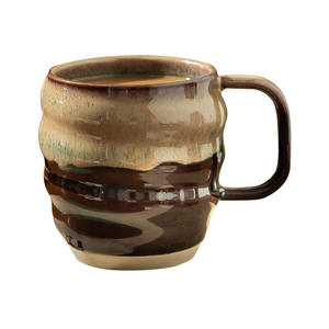 Taza de cerámica cocida al horno, taza en espiral de bronce, gran capacidad con asa, taza de café de estilo japonés para mujer - Product Image 1