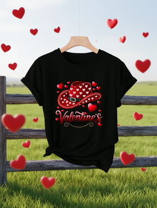 Valentine's Day <b>Women's</b> Short Sleeve T-Shirt Heart Cowboy <b>Hat</b> Print Round Neck Casual Fashion Elegant Spring Summer <b>Top</b> - Product Image 2