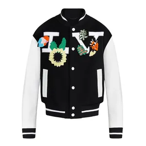 chenille OEM Custom embroidery two tone colors leather sleeve baseball letterman varsities jacket for men