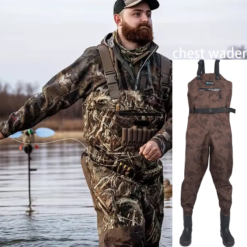 Fabricantes y proveedores botas de pie Chest Neopreno Waders PVC nylon impermeable respirar pesca wader con fieltro tachonado bota