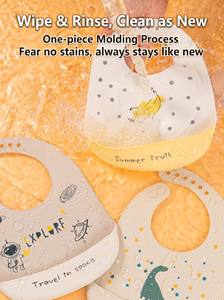 Bavoir en silicone imperméable pour <span class=keywords><strong>bébé</strong></span> et tout-petit, avec poche attrape-aliments réglable, facile à nettoyer, sans BPA, bavoirs souples pour nourrissons - Product Image 3