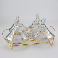 Tajine marocain en verre personnalisé, lot de 4 mini-tajines en verre de style arabe, bol à dattes avec support métallique