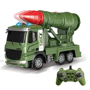 합금 군용 장난감 차량 RC 트레일러 트럭 회전 가능한 포탑 미사일 발사기 트럭 미사일 캐리어 조명 및 소리