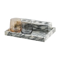 Ensemble d'accessoires de salle de bain en marbre blanc Arabescato Stonekocc, 8 pièces, distributeur de savon, porte-brosse à dents, boîte à mouchoirs, plateau de vanité