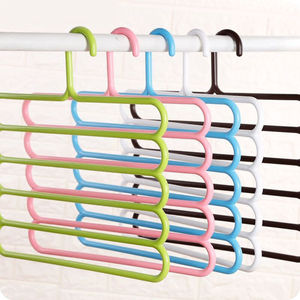 2019 Household plastic multi-functional hanging pants multi-layer tie hanger 5-layer antiskid storage magic hanger wholesale