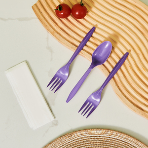 Cao cấp dùng một lần thiết lập dao kéo pastel nhựa nĩa dao muỗng trong màu xanh vàng hồng đen tím xanh cho Đảng - Product Image 6