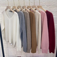 Pulls en cachemire brossé à col en V 2025, pull d'hiver personnalisable, pull décontracté pour femmes, pull tricoté à l'ordinateur pour femmes