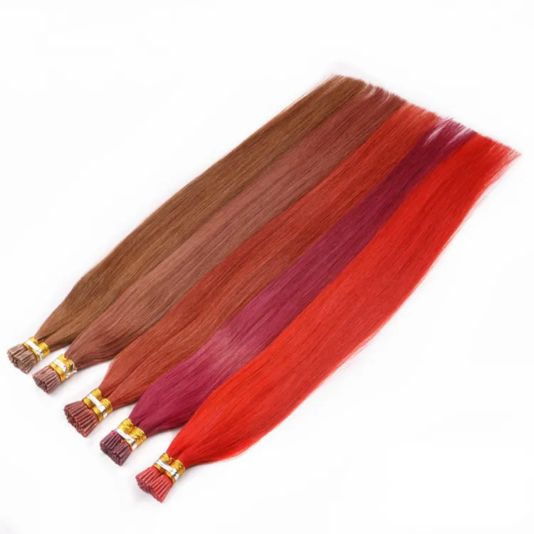 I Tip Extensión de cabello rojo natural humano súper rizos dobles dibujados yaki rizado y microlink i puntas de cabello en Guangzhou