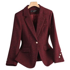 Women's Wool Blazer Red Solid Color Padded Anti-shrink Petite Fit - Product Image 5