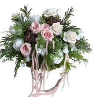 Boule de fleurs PPS de qualité supérieure, rose et verte, arrangement floral en soie, centre de table pour mariage et événements