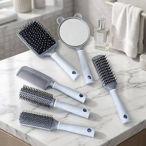 Ensemble de brosses et peignes à <span class=keywords><strong>cheveux</strong></span> en plastique 6 en 1 avec miroir à main en forme d'ours, kit de peignes démêlants à picots souples pour le massage, pour le coiffage quotidien des filles - Product Image 6