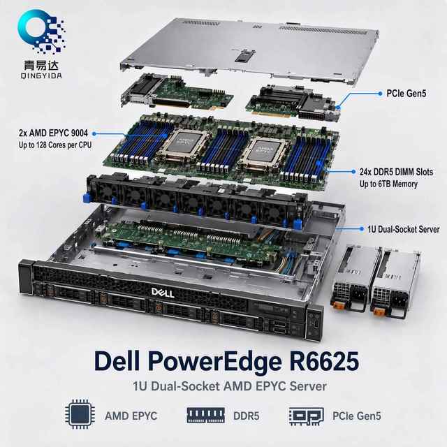 R6625 1U Rack Server AMD EPYC 9004 Processor GPU Enterprise Intensive Virtualization Data Analysis Storage in Stock