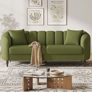 أريكة بوكليه عصرية، كنبة مريحة بتصميم بسيط مع وسادتين، أريكة فاخرة لشخصين مع مسند ذراع منحني وأرجل خشبية - Product Image 6