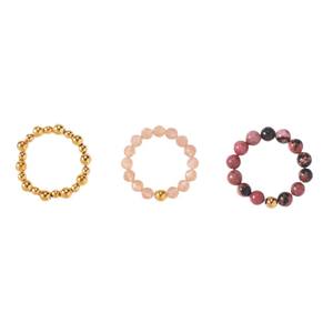 クラシックシェルハートリングセット ピンクトルマリン天然石 ステンレススチールビーズリング 女性用 ガールズ用 - Product Image 5