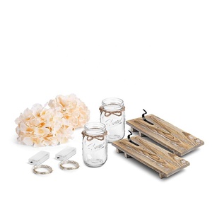 Decoración de pared con flores decorativas, candelabros de tarro rústico con tira de luces LED, Hortensia de seda y ganchos de hierro forjado - Product Image 3