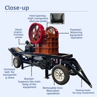 Concasseur à mâchoires mobile chinois PE250*400, machine de concassage de minerai, capacité personnalisable, moteur diesel, utilisation dans l'exploitation minière et la construction, capacité maximale 3-180t/h