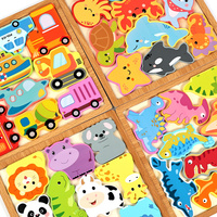 Blok Bangunan Hewan Gila Montessori Permainan Puzzle 3D Kognitif Mencocokkan Mainan Edukasi untuk Anak Laki-laki Perempuan