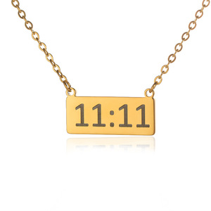 Collar Minimalista de Estilo Europeo y Americano con Placa Cuadrada de Letras en Oro de 18K, Número de Ángel <span class=keywords><strong>1111</strong></span>, Colgante en Forma de Corazón - Product Image 2