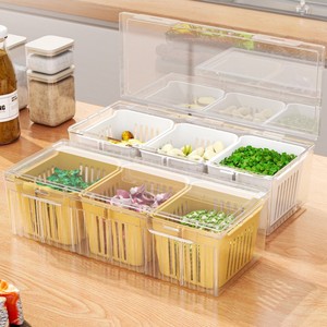 Boîte de rangement de bureau 3 en 1, étagère à épices de cuisine, récipient pour réfrigérateur avec couvercle pour le stockage des oignons verts, du gingembre et de l'ail - Product Image 1
