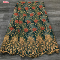 3806 Nouvelle dentelle suisse en voile de coton africain avec broderie florale en pierres pour vêtements féminins