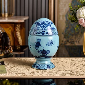 Conteneur en porcelaine de style oriental italien en forme d'œuf avec couvercle, pot à œufs en céramique décoratif de luxe, boîte cadeau exquise - Product Image 5