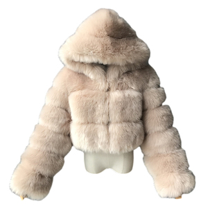 Manteau de Fourrure Veste Mode <span class=keywords><strong>Court</strong></span> pour <span class=keywords><strong>Femme</strong></span> Manteau en Fausse Fourrure de Renard avec <span class=keywords><strong>Capuche</strong></span> Manteau d'Hiver en Fausse Fourrure pour Dame - Product Image 3