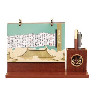 2026 Wooden <b>Desk</b> <b>Calendar</b> With Pen Holder Base Customizable Logo Printing Art Paper Design Template Business Gift - Product Image 4