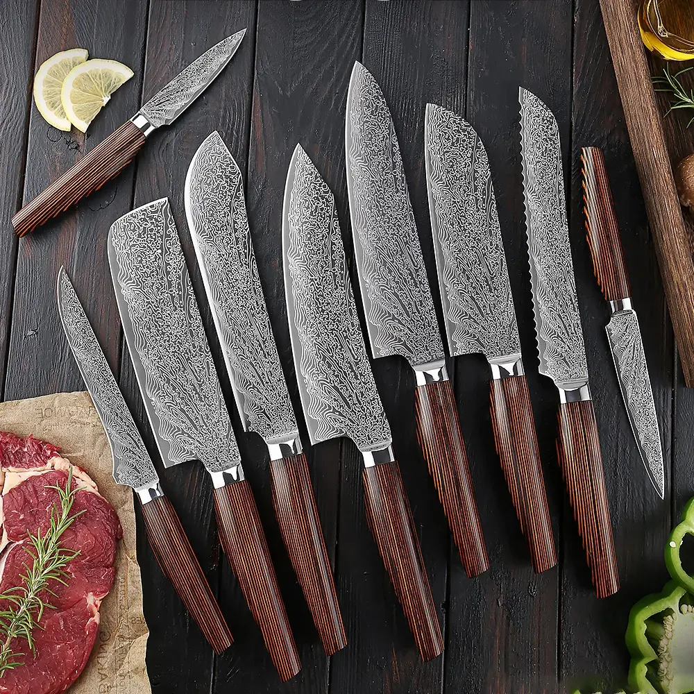 Cuchillo SantokuKnife de 7 pulgadas, cuchillo de Chef japonés, cuchillos de cocina alemanes de acero inoxidable de alto carbono, súper afilados