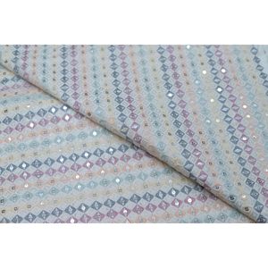 Triloki Geometric Embroidered Rayon <b>Fabric</b> Multicolor1 Medium <b>Weight</b> Brocade For Sari Apparel By The Yard - Product Image 3