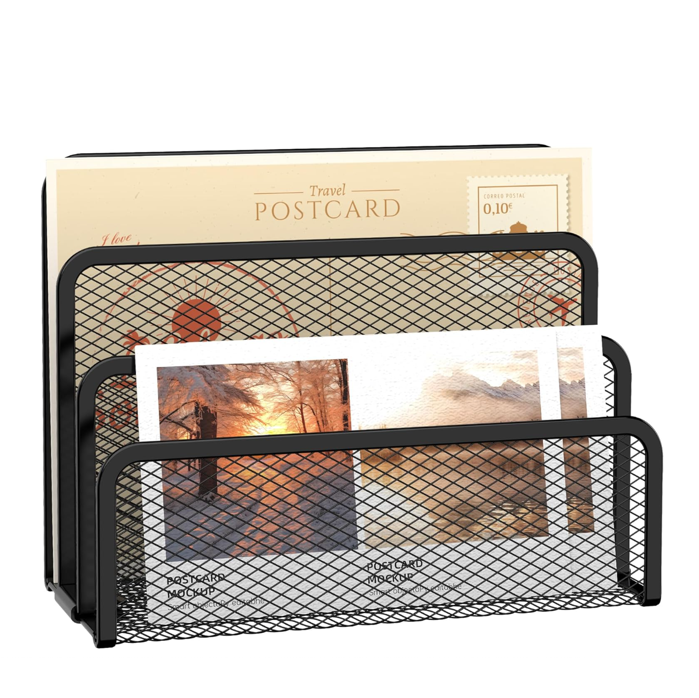 Black Mesh File Holder - 3 Compartment Desk Document Organizer
