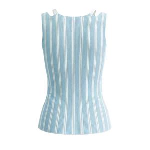 Chaleco de Punto Azul con Diseño de Rayas y Parches, Estilo Casual para Mujer - Product Image 3