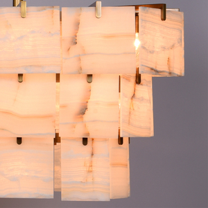 Luxury Natural Jade & Marble Panel Chandelier, Indoor <b>Lighting</b> for Hotel Lobbies, Villas, Living Rooms and <b>Dining</b> Rooms - Product Image 5