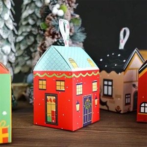 Christmas House Shaped Gift <b>Boxes</b>, Paper Candy Treat <b>Boxes</b> with Handles for Holiday <b>Party</b> - Product Image 1