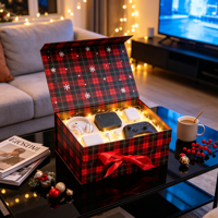Coffret Cadeau Tech de Noël à Carreaux avec Écouteurs, Haut-parleur, Manette, Emballage en Gros, Imprimante USB, Ensemble de Gadgets et Cadeaux