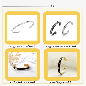 Fashion Jewelry <b>Bracelets</b> Bangle <b>Adjustable</b> 18K Gold Plated 8mm Custom Engraved Logo Stainless Steel Open Cuff <b>Bracelet</b> - Product Image 5
