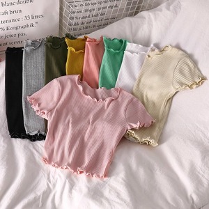 Atasan Crop pendek rajut seksi wanita, atasan Crop pendek ramping kasual murah warna polos musim panas untuk perempuan - Product Image 1