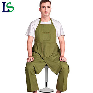 Tablier de cuisine en toile polyester vert avec logo de marque personnalisé Tablier de travail pour jardin Guêtres avec fentes Tablier de cuisine avec poches - Product Image 4