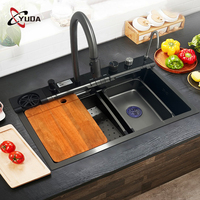 Évier de Cuisine Grand à Cascade en Acier Inoxydable SUS 304, Évier Intelligent Numérique Multifonction Nano