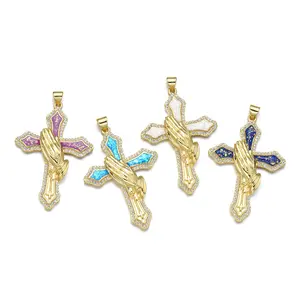 Produttore gioielli 18k placcato in oro rame accessori per gioielli diy religione cristiana croce con ciondolo collana