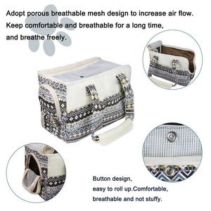Bolsa de Transporte Multifuncional para Mascotas (Perros y Gatos), Diseño Étnico, de Lona y Malla, con Correa de Seguridad - Product Image 4