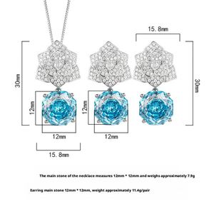 Fashion Eco-friendly Copper Rose Cut 12mm Sea Blue Zircon Party Floral Pendant <b>Earrings</b> <b>Set</b> Jewelry <b>Set</b> for Women Sparkly Party - Product Image 2