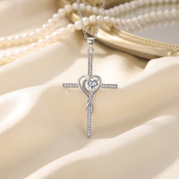 Collier pendentif en argent sterling 925 avec symbole de croix infinie en forme de cœur et moissanite VVS pour femmes, très vendu