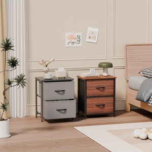 Mesita de Noche Moderna de Tela, Mesa Auxiliar Estrecha con Dos Cajones, Mueble Lateral Alto para Espacios Pequeños en el Dormitorio - Product Image 5