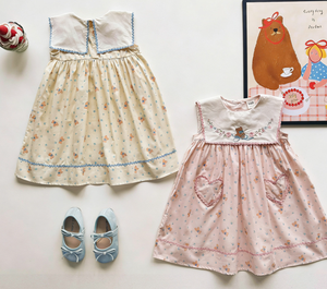 Vestito Estivo 2026 Nuovo con Ricamo <span class=keywords><strong>Orsetto</strong></span>, Colletto alla Marinara e Motivo Floreale, Stile Coreano, per Bambine - Abito da Principessa - Product Image 2