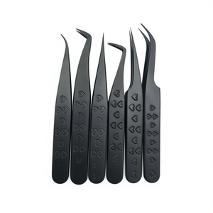 Pinzas profesionales para extensión de pestañas con nuevo mango de agarre de corazón pinzas para pestañas pinzas de acero inoxidable personalizadas negras sólidas - Product Image 1