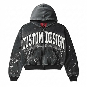 <span class=keywords><strong>Felpa</strong></span> con cappuccio ricamata Custom Valley Acid Wash, stile gotico Y2K streetwear vintage, lavaggio nero, pesante, con <span class=keywords><strong>zip</strong></span>, da <span class=keywords><strong>uomo</strong></span> - Product Image 1