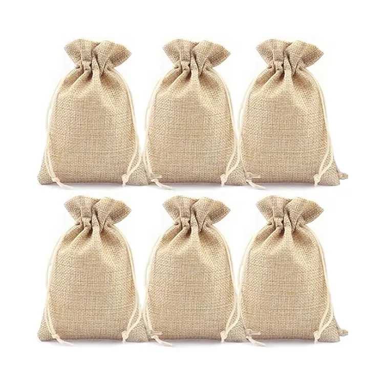 Sacos orgânicos duráveis reusáveis personalizados do presente do cordão do linho da juta do saco de café amigável de Eco para malotes da joia