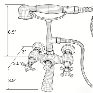Robinet mitigeur de <span class=keywords><strong>baignoire</strong></span> et douche mural en laiton satiné, style téléphone antique à double poignée, avec douchette à main - Product Image 5