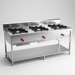 Estufa de Gas Comercial de Alta Potencia con 3 Quemadores, Modelo de Mesa de Acero Inoxidable con Soporte, Lista para Saltear - Product Image 1