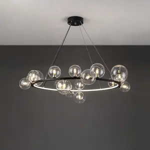 Lustre LED en boule de verre, 15 têtes, lustre en boule de verre, lustre en boule de bulles en verre moderne étoilé, vente en gros